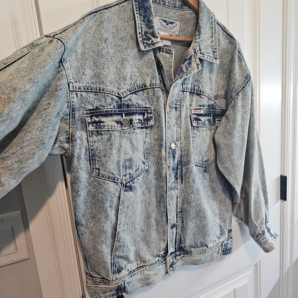 Vintage Denim Jacket Womens Large Blue Acid Wash Retro Glam Rock Oversized Punk - Picture 3 of 10